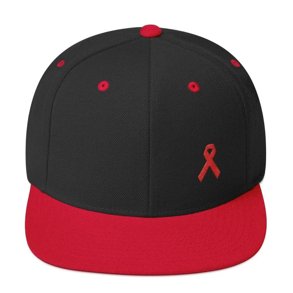 HIV/AIDS or Blood Cancer Awareness Red Ribbon Flat Brim Snapback Hat