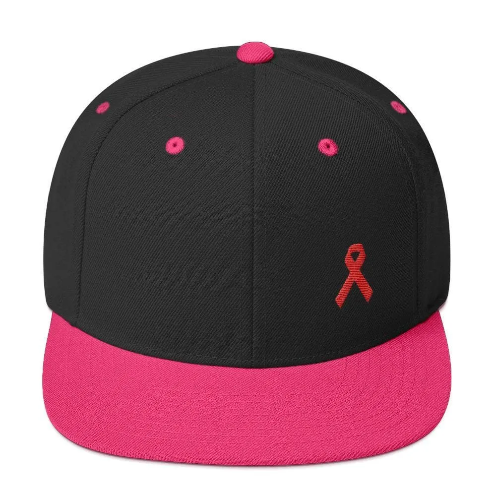 HIV/AIDS or Blood Cancer Awareness Red Ribbon Flat Brim Snapback Hat