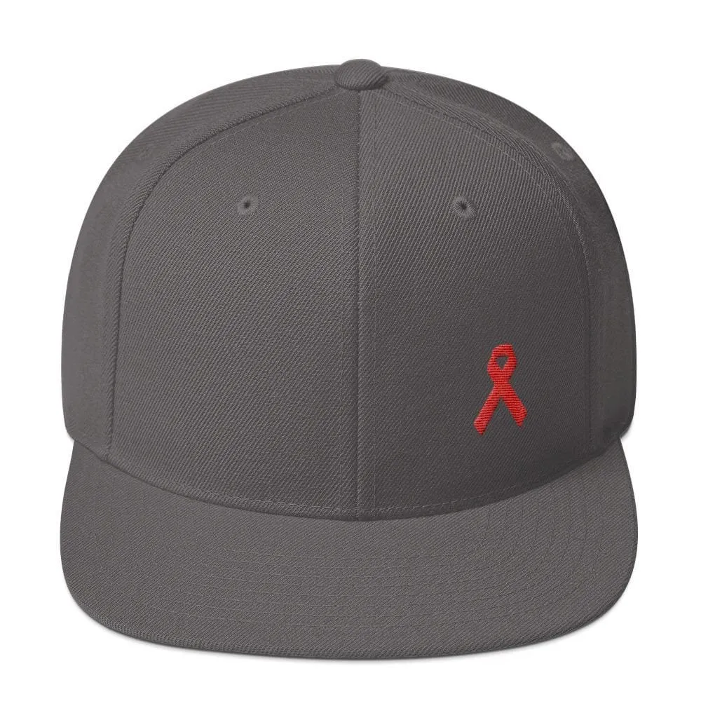 HIV/AIDS or Blood Cancer Awareness Red Ribbon Flat Brim Snapback Hat