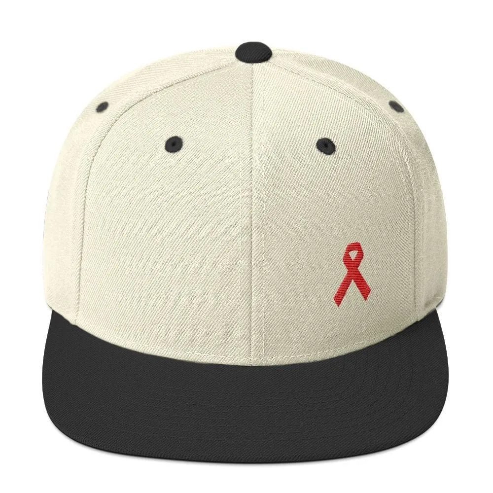 HIV/AIDS or Blood Cancer Awareness Red Ribbon Flat Brim Snapback Hat