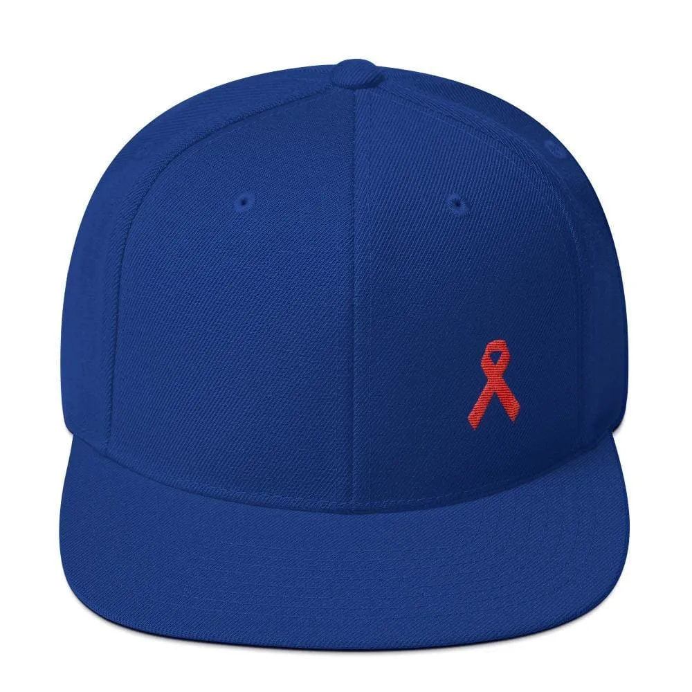 HIV/AIDS or Blood Cancer Awareness Red Ribbon Flat Brim Snapback Hat