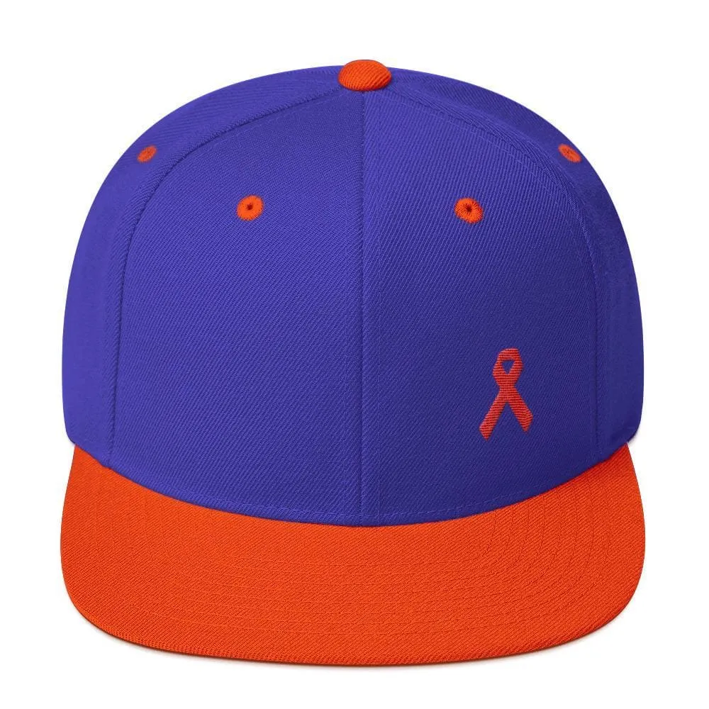 HIV/AIDS or Blood Cancer Awareness Red Ribbon Flat Brim Snapback Hat