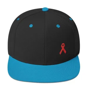 HIV/AIDS or Blood Cancer Awareness Red Ribbon Flat Brim Snapback Hat