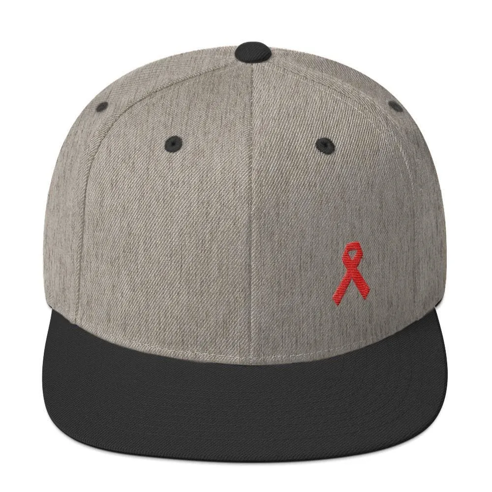 HIV/AIDS or Blood Cancer Awareness Red Ribbon Flat Brim Snapback Hat