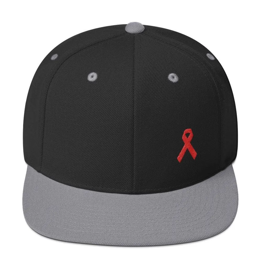 HIV/AIDS or Blood Cancer Awareness Red Ribbon Flat Brim Snapback Hat