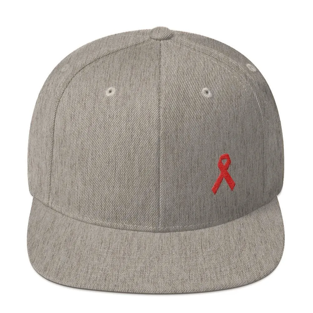HIV/AIDS or Blood Cancer Awareness Red Ribbon Flat Brim Snapback Hat