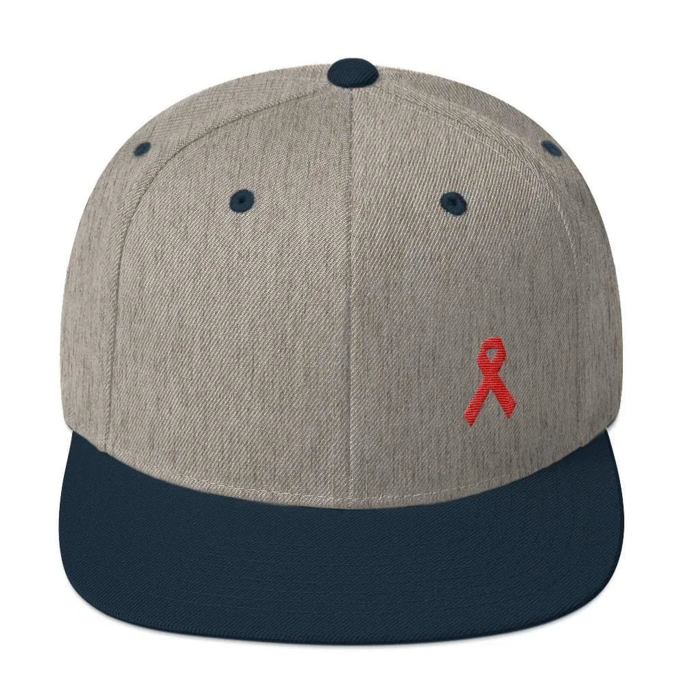 HIV/AIDS or Blood Cancer Awareness Red Ribbon Flat Brim Snapback Hat