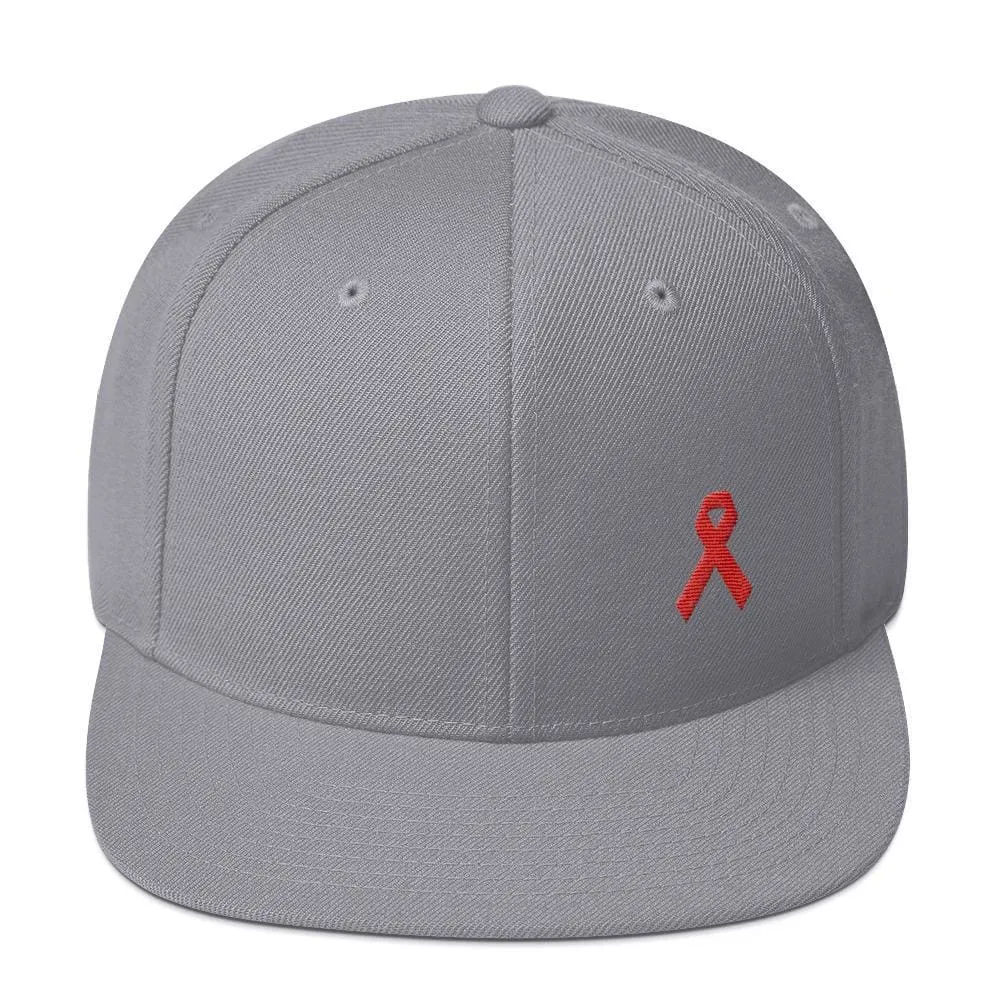 HIV/AIDS or Blood Cancer Awareness Red Ribbon Flat Brim Snapback Hat