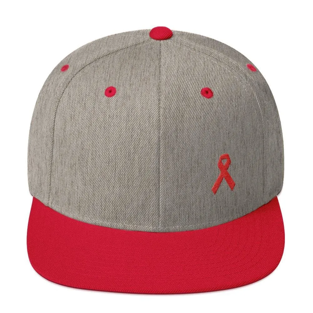 HIV/AIDS or Blood Cancer Awareness Red Ribbon Flat Brim Snapback Hat