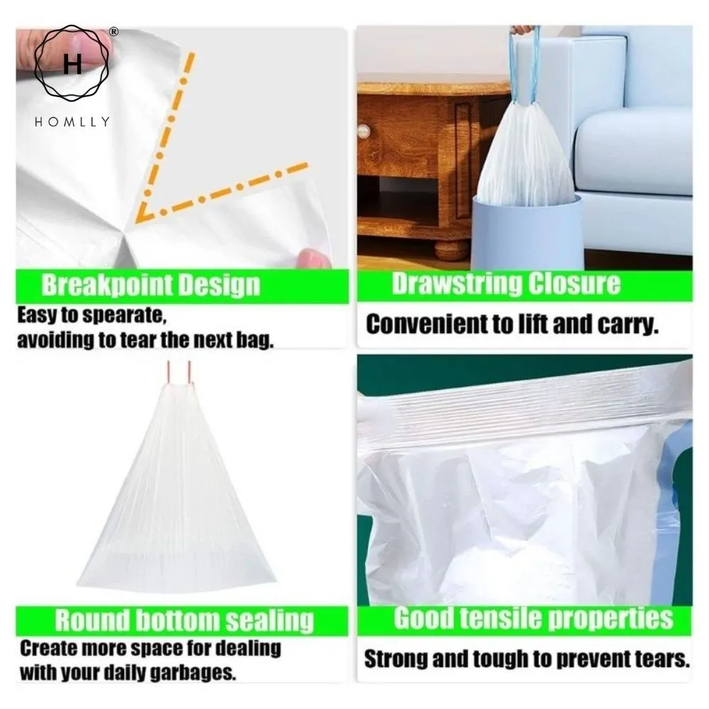 Homlly Drawstring Trash Rubbish Bag for Home kitchen Office (75bags)