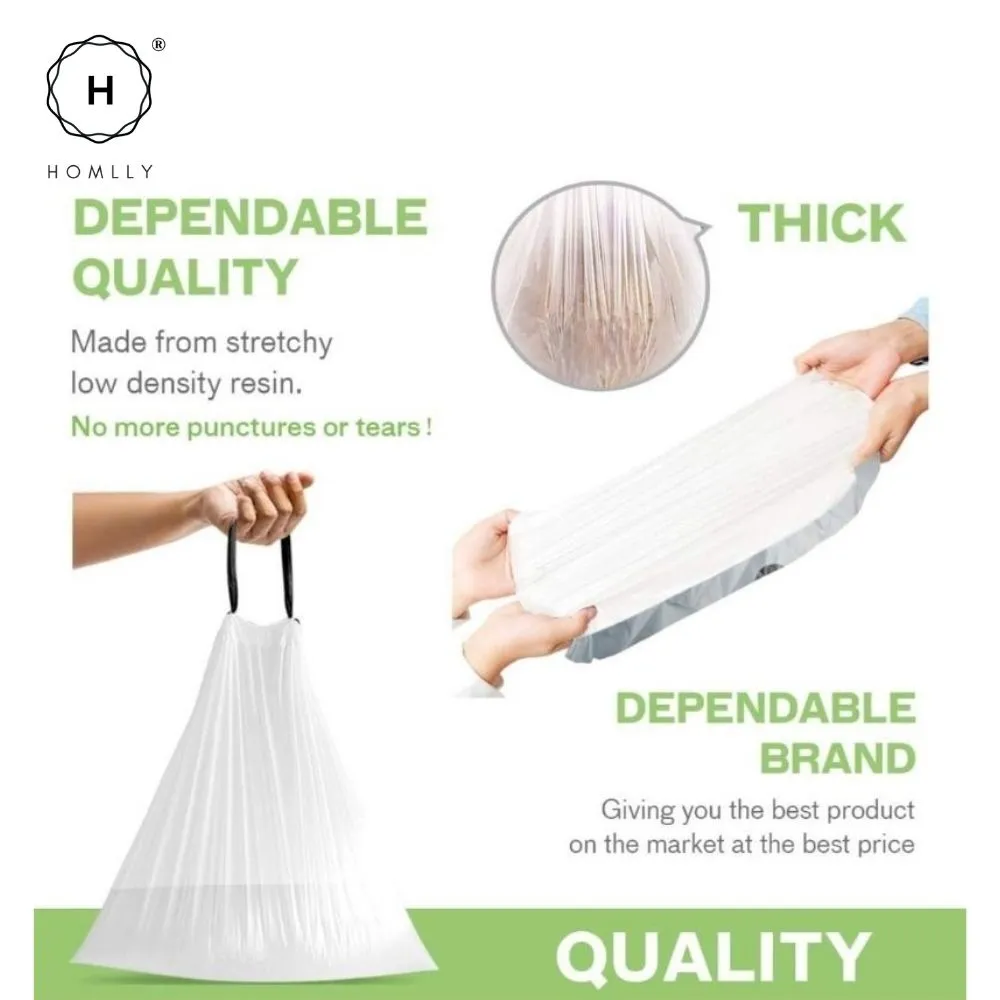 Homlly Drawstring Trash Rubbish Bag for Home kitchen Office (75bags)