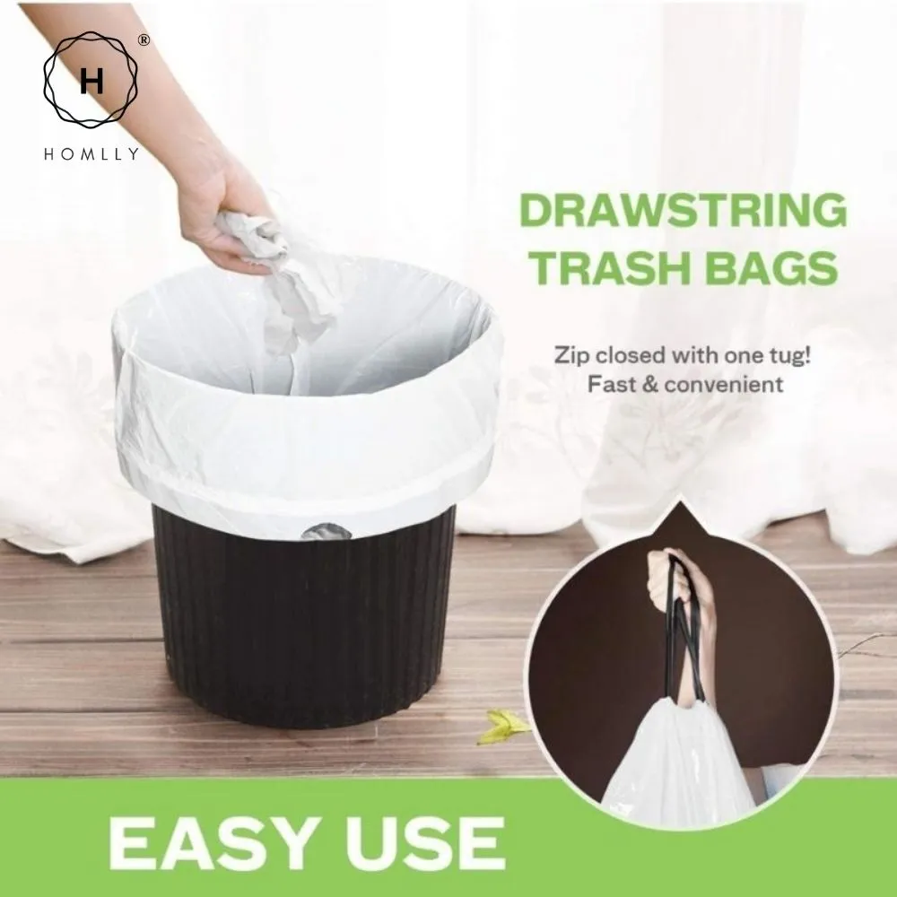 Homlly Drawstring Trash Rubbish Bag for Home kitchen Office (75bags)