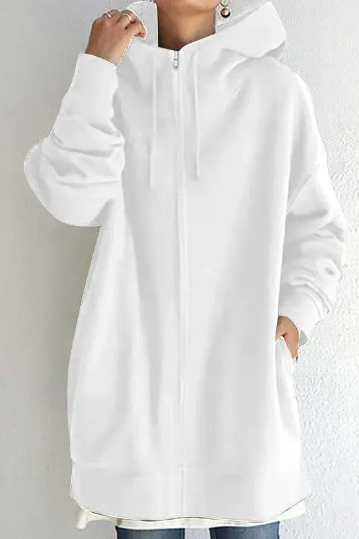 Hooded Drawstring Mid-length Sweatshirt