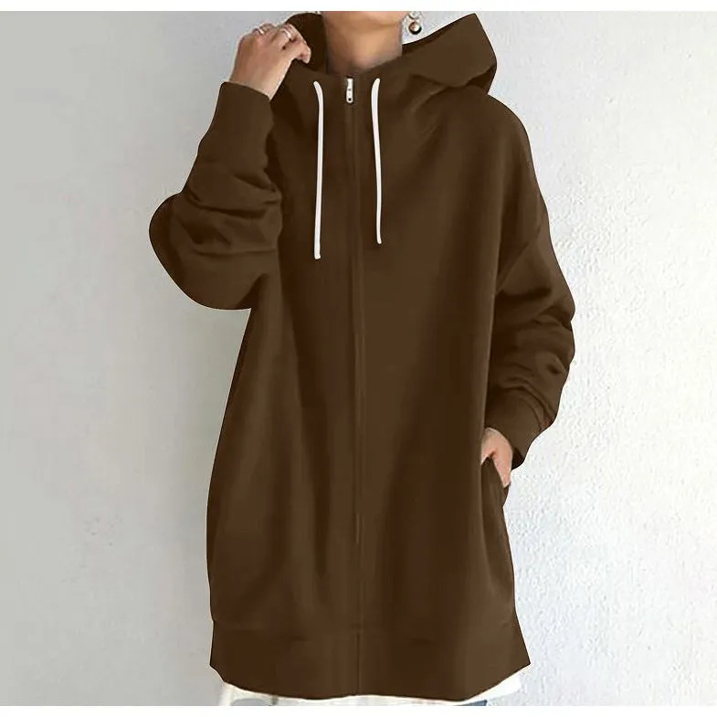 Hooded Drawstring Mid-length Sweatshirt
