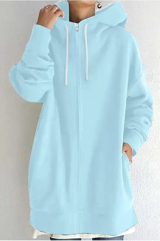 Hooded Drawstring Mid-length Sweatshirt