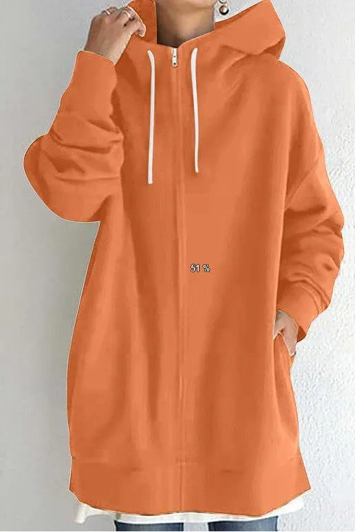 Hooded Drawstring Mid-length Sweatshirt