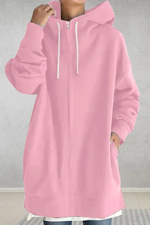 Hooded Drawstring Mid-length Sweatshirt
