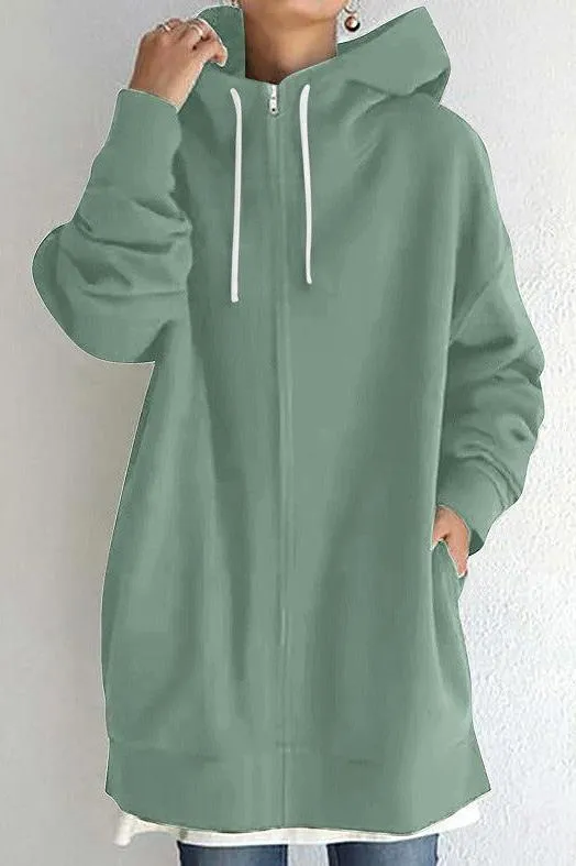 Hooded Drawstring Mid-length Sweatshirt