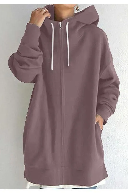 Hooded Drawstring Mid-length Sweatshirt