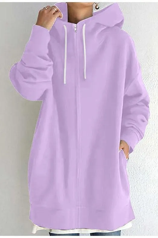 Hooded Drawstring Mid-length Sweatshirt