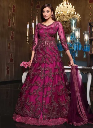 Hot Pink Heavy Embroidered Lehenga/ Pant Style Anarkali