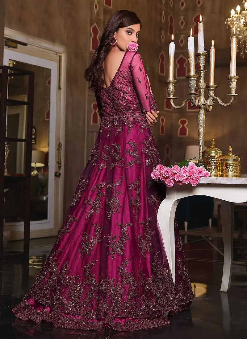 Hot Pink Heavy Embroidered Lehenga/ Pant Style Anarkali