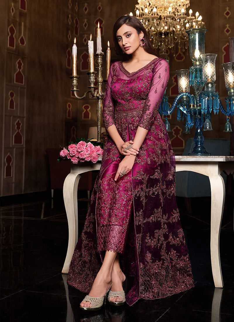 Hot Pink Heavy Embroidered Lehenga/ Pant Style Anarkali