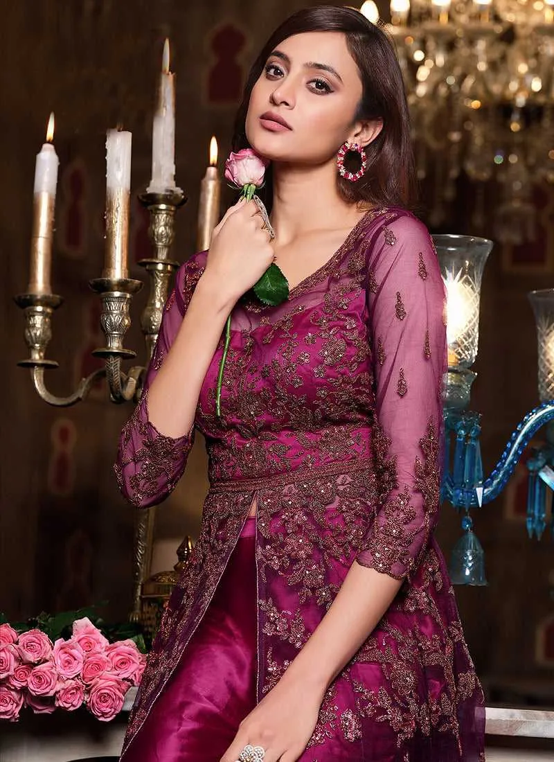 Hot Pink Heavy Embroidered Lehenga/ Pant Style Anarkali