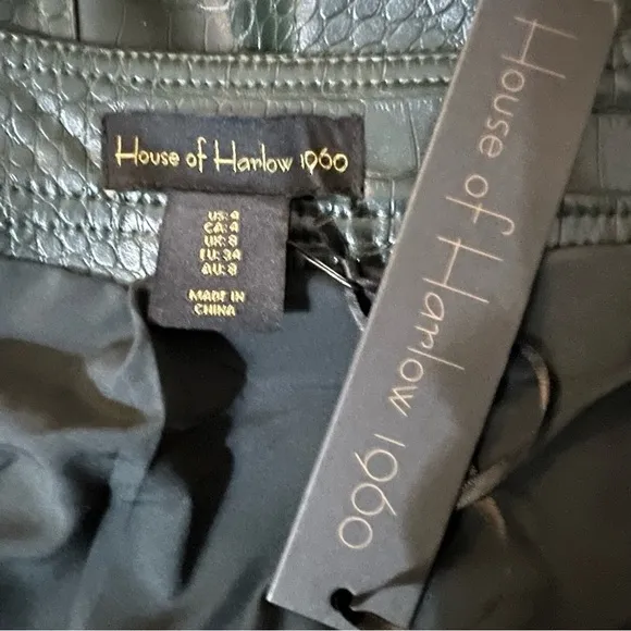 HOUSE OF HARLOW 1960 Green Faux Leather Mini A-Line Skirt Size 4