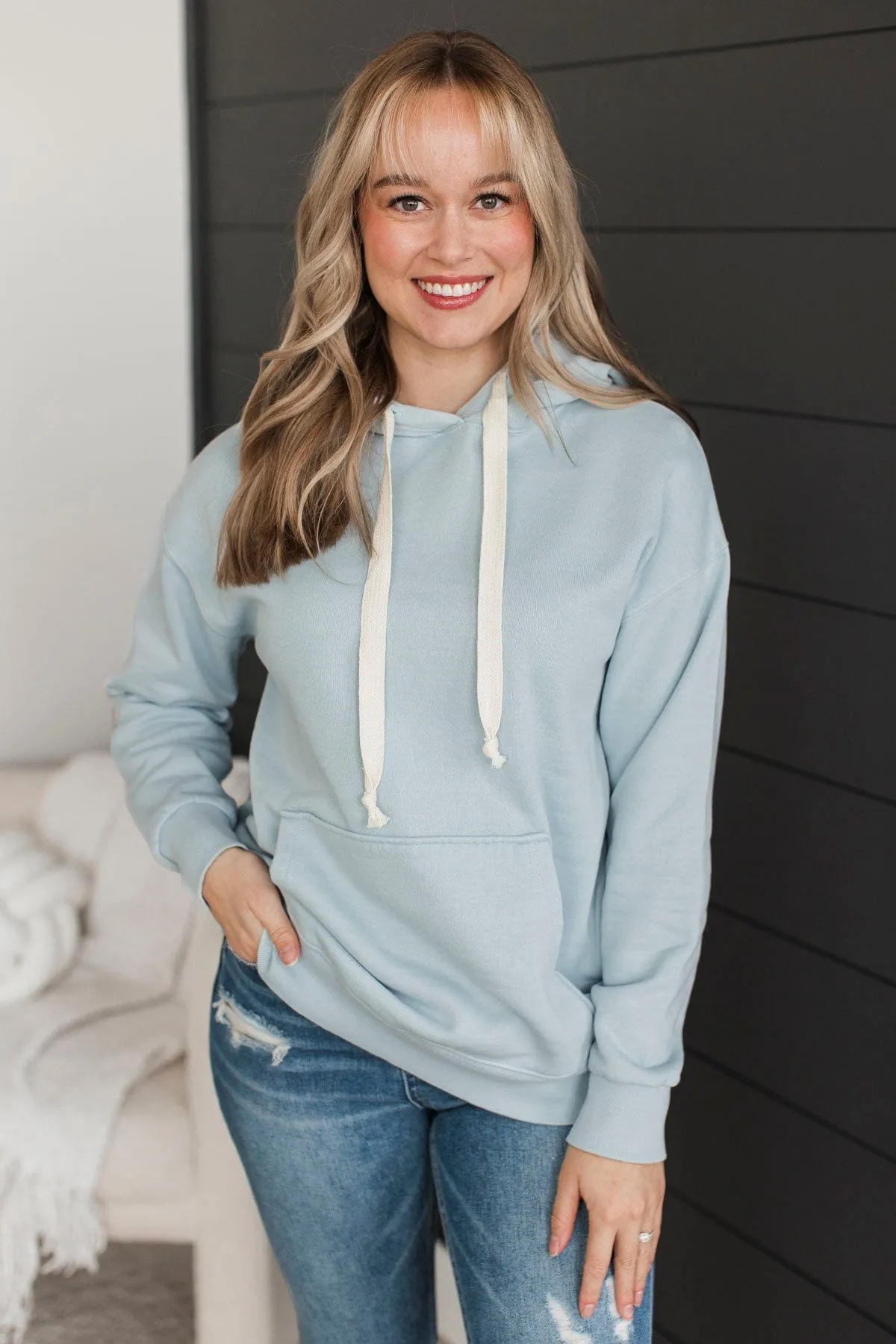 Incredible Devotion Drawstring Hoodie- Light Blue