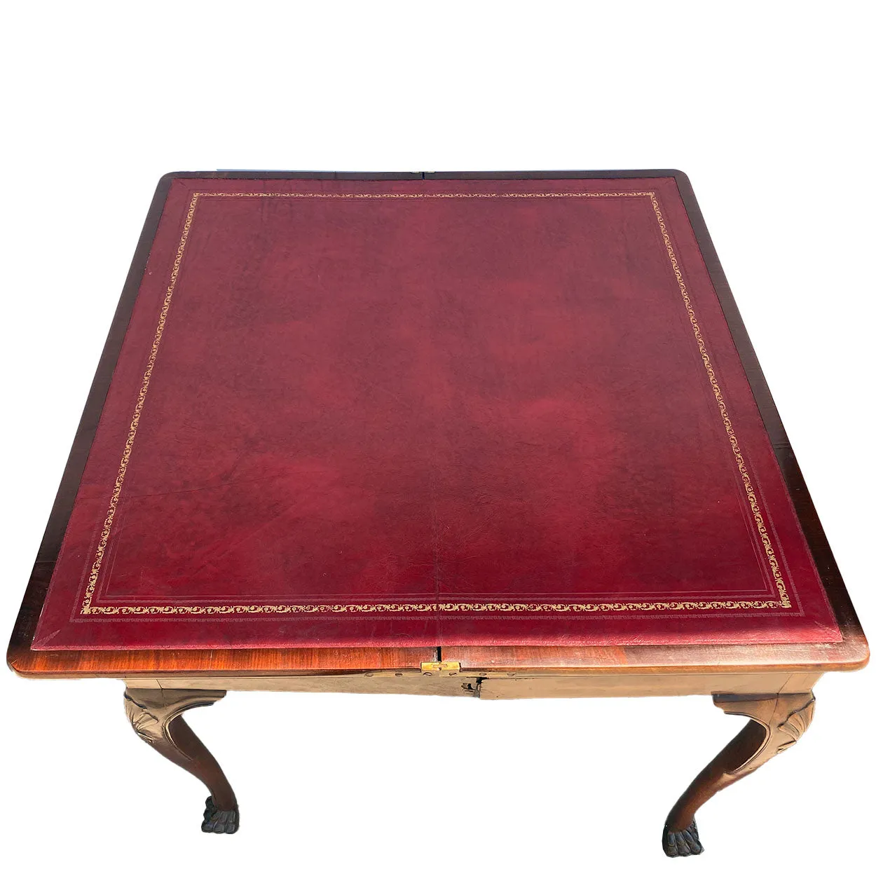 Irish Georgian Leather Top Mahogany Fold-Over Games Table