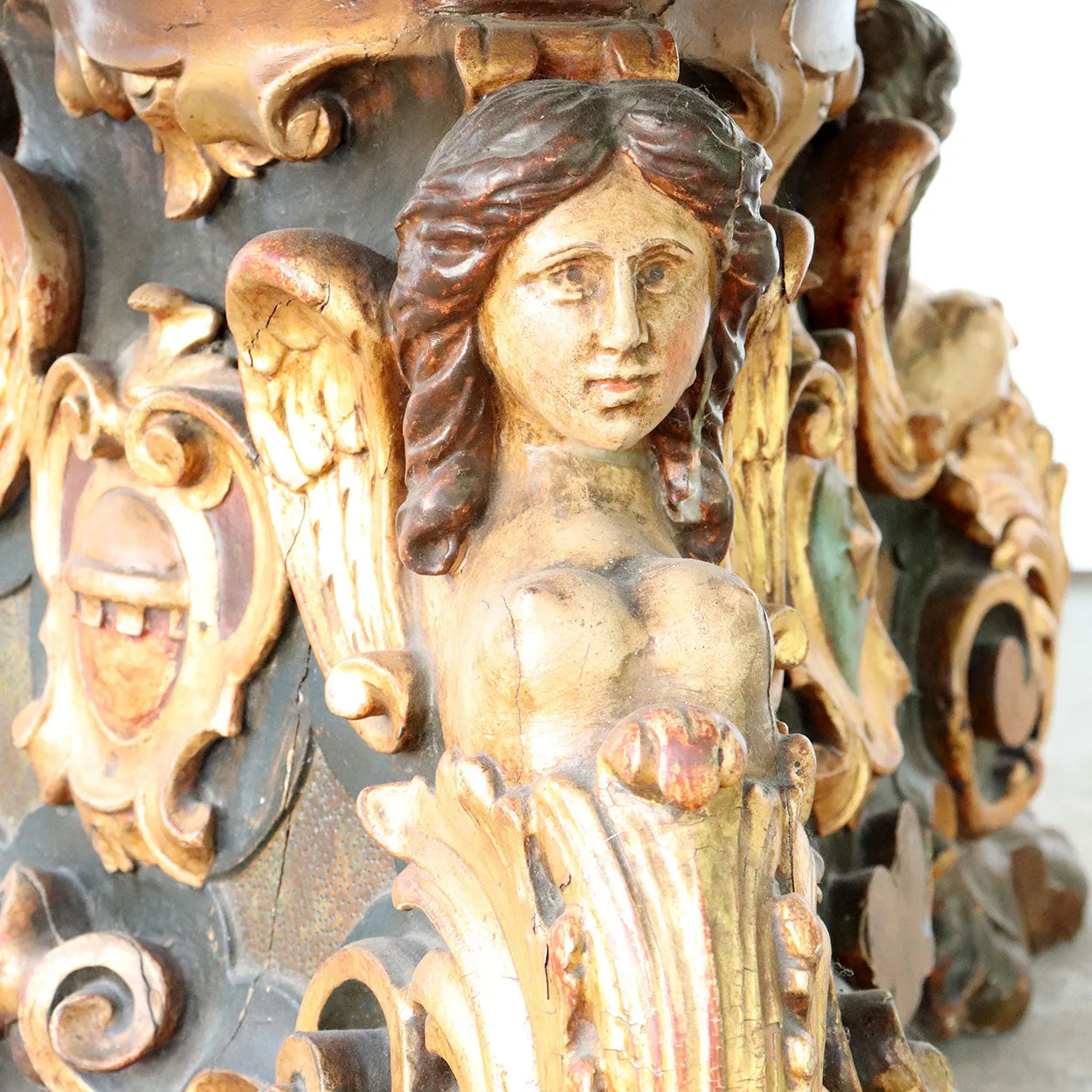 Italian Painted Pine and Embossed Leather Round Pedestal Coffee Table
