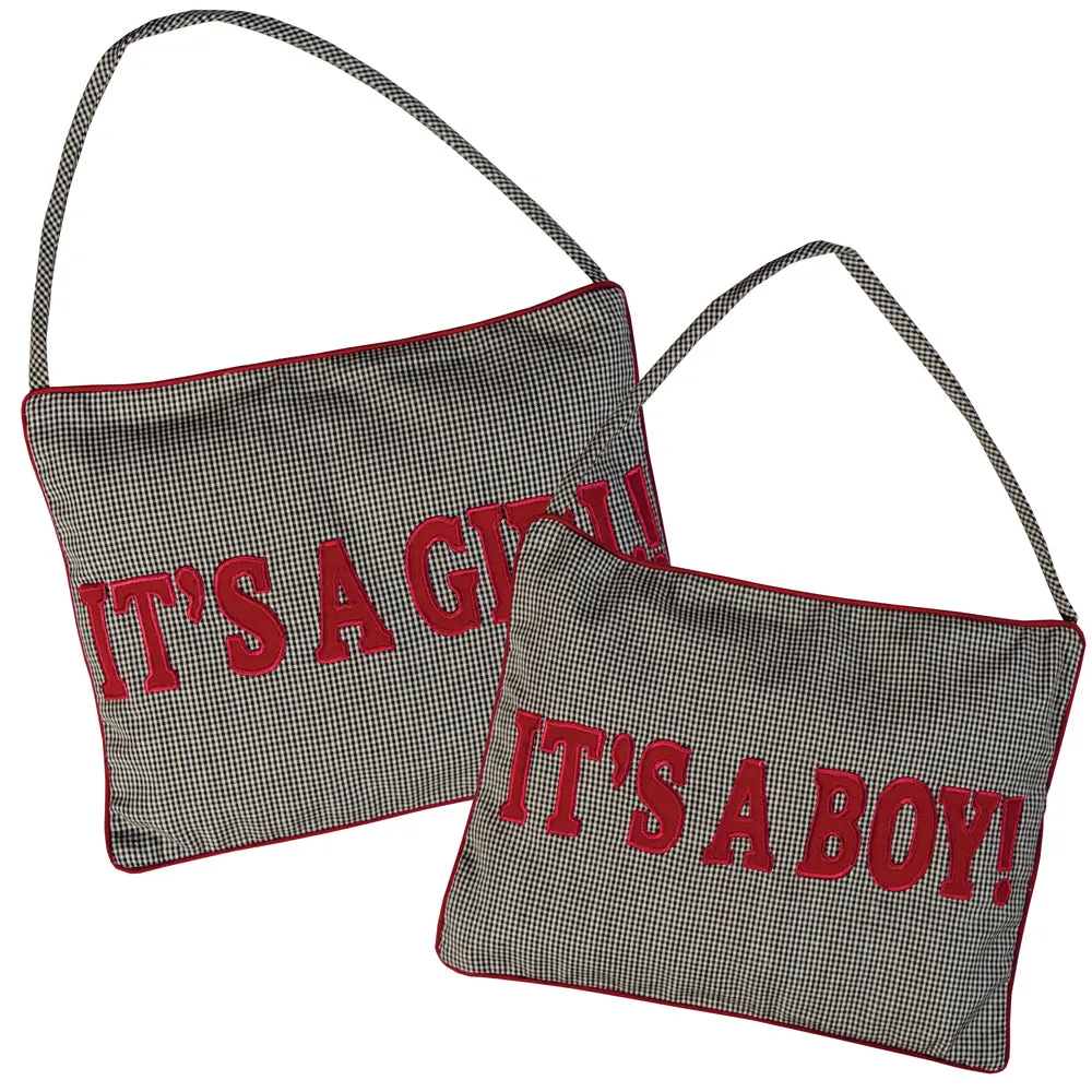 It's A Boy/Girl! Black Tiny Gingham Mini Pillow