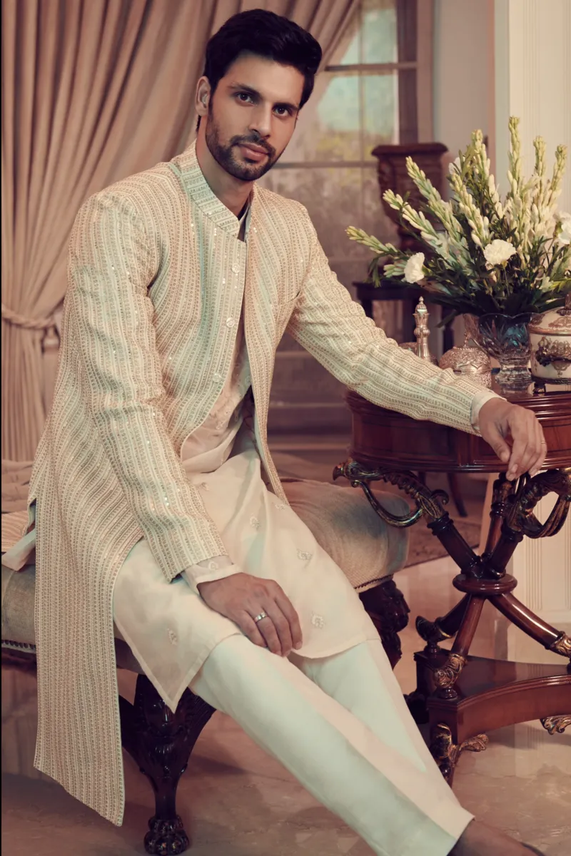 Ivory Sherwani With Zari Work