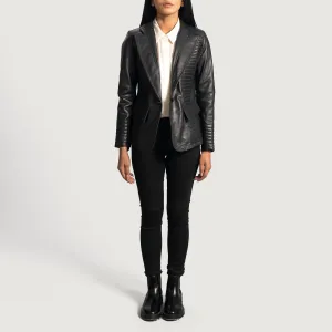 Kamala Quilted Black Leather Blazer
