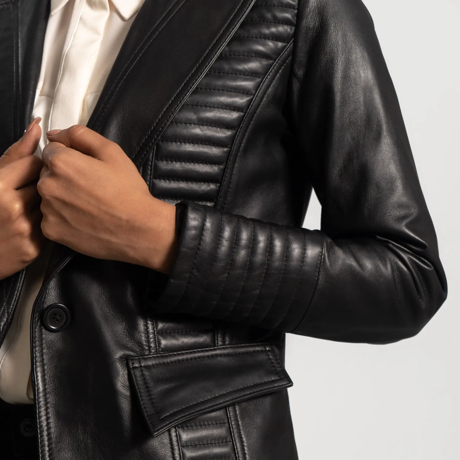 Kamala Quilted Black Leather Blazer