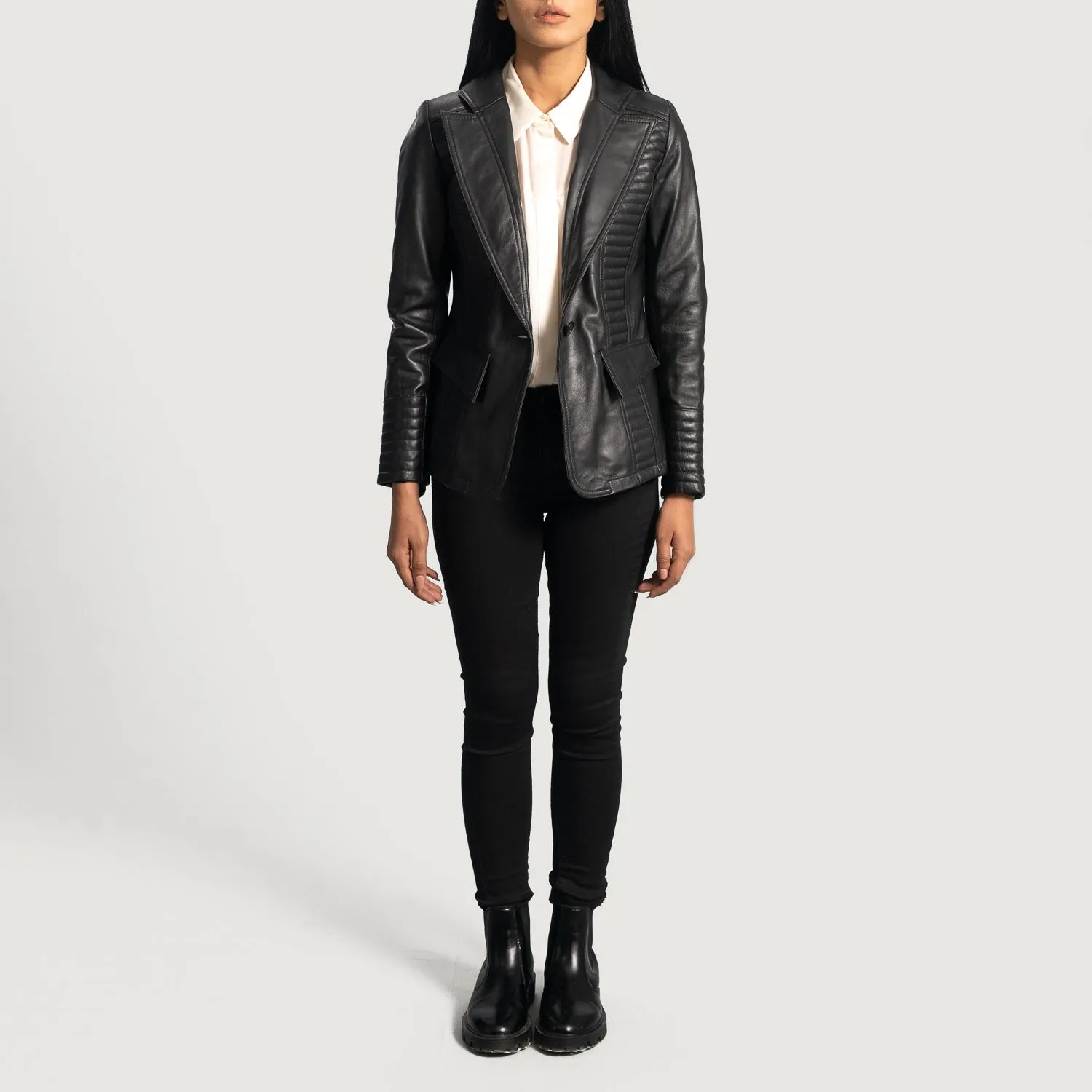 Kamala Quilted Black Leather Blazer