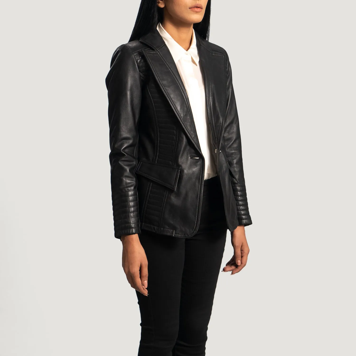 Kamala Quilted Black Leather Blazer
