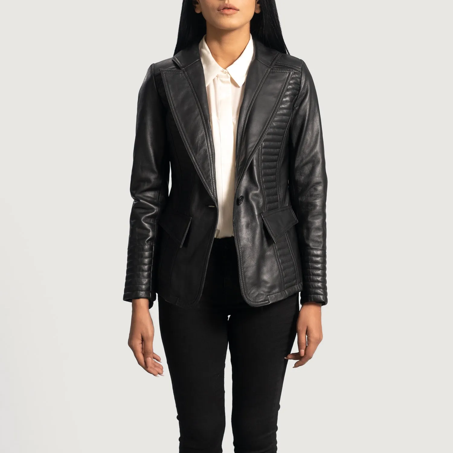Kamala Quilted Black Leather Blazer