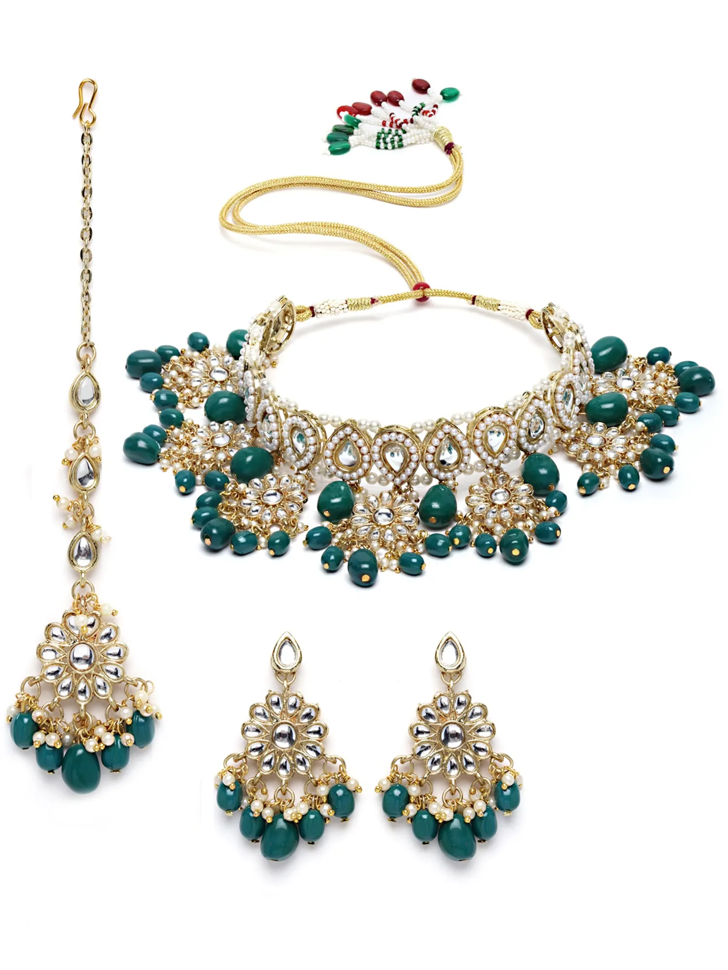 Karatcart Gold Plated Green Tumble Choker Necklace Set