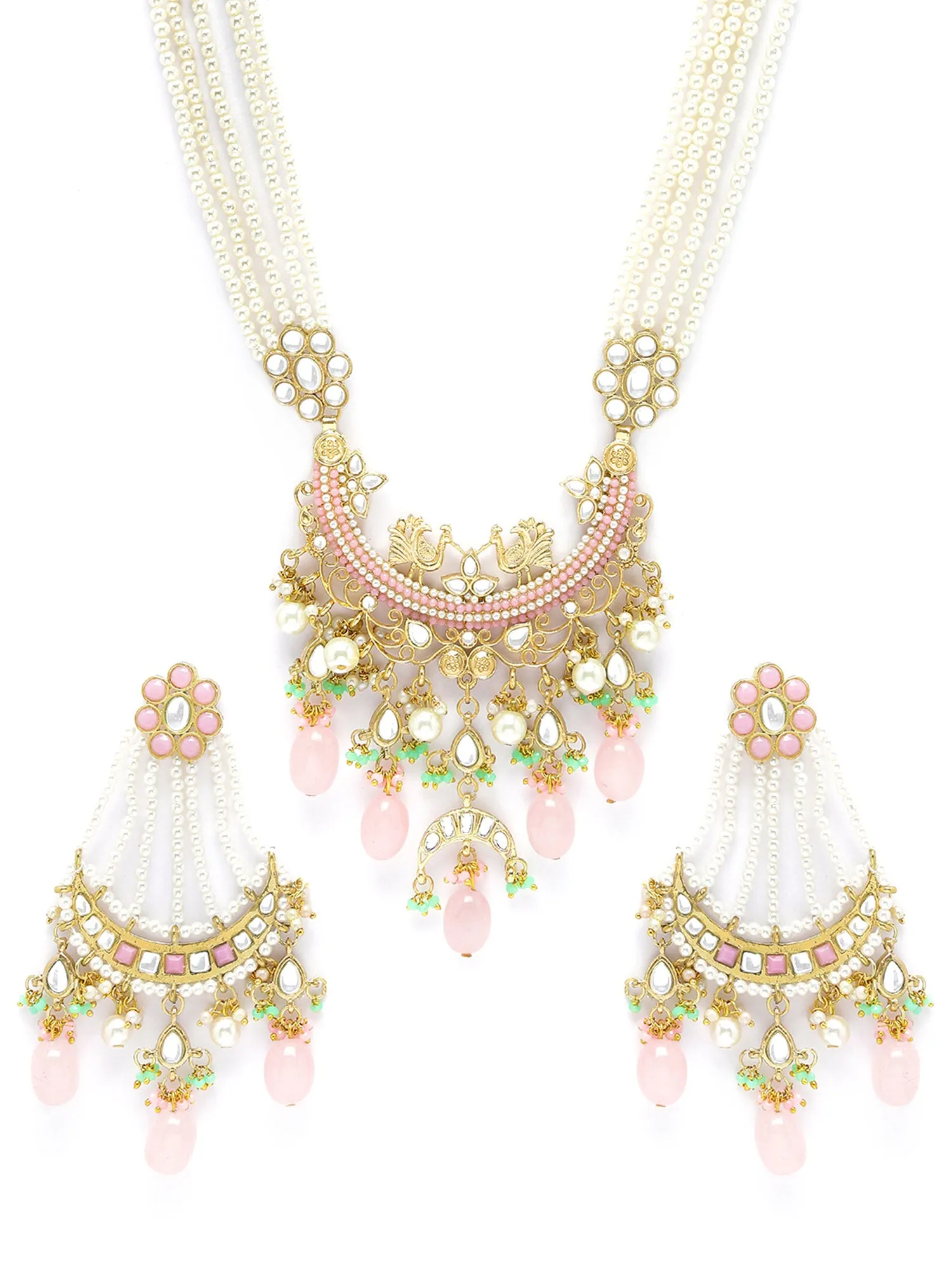 KARATCART Gold Plated Kundan Rani Haar Pink Jewellery Set for Women