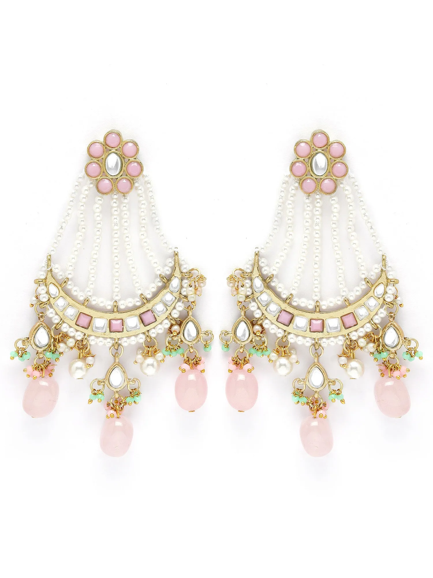 KARATCART Gold Plated Kundan Rani Haar Pink Jewellery Set for Women