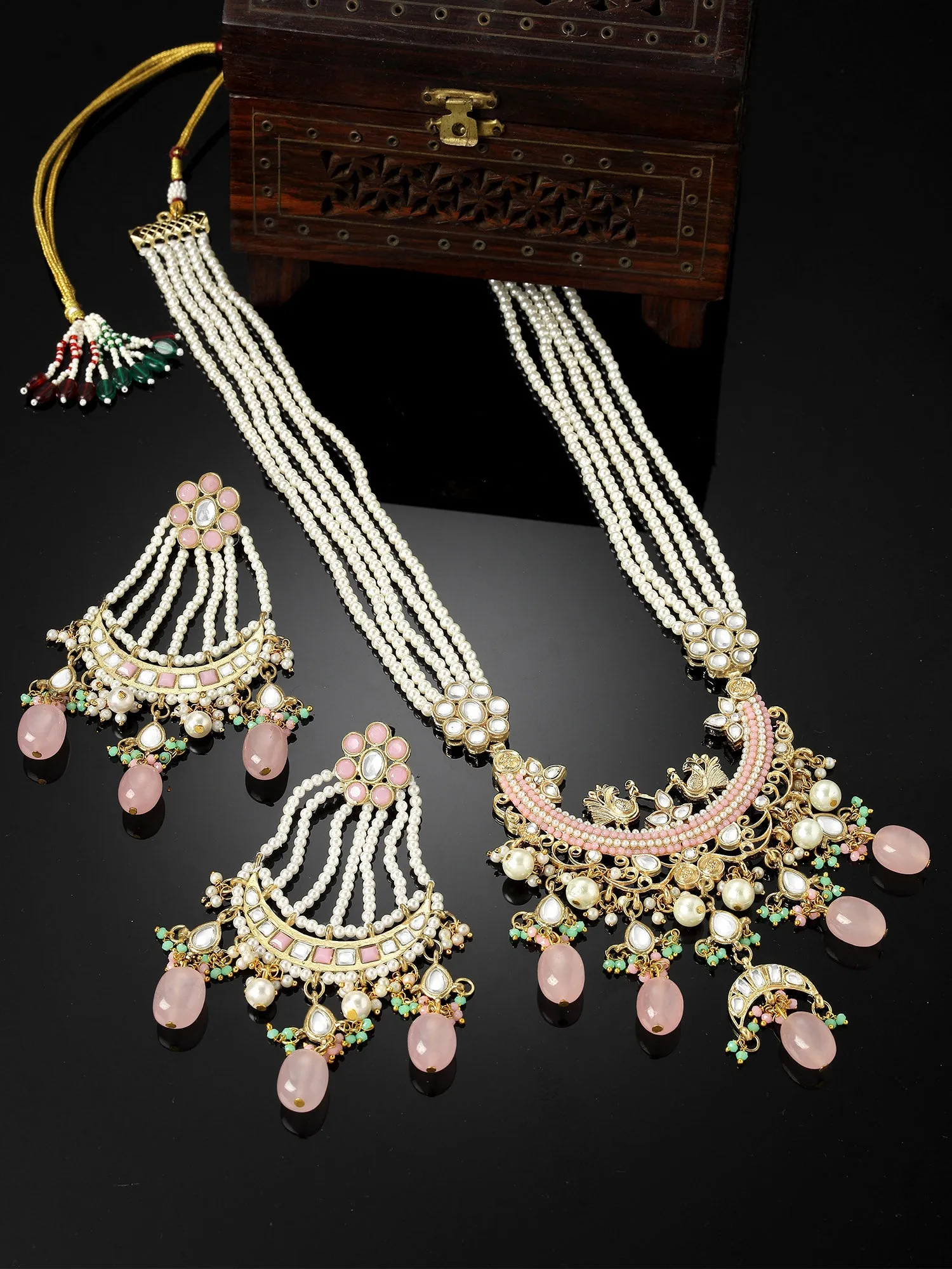 KARATCART Gold Plated Kundan Rani Haar Pink Jewellery Set for Women