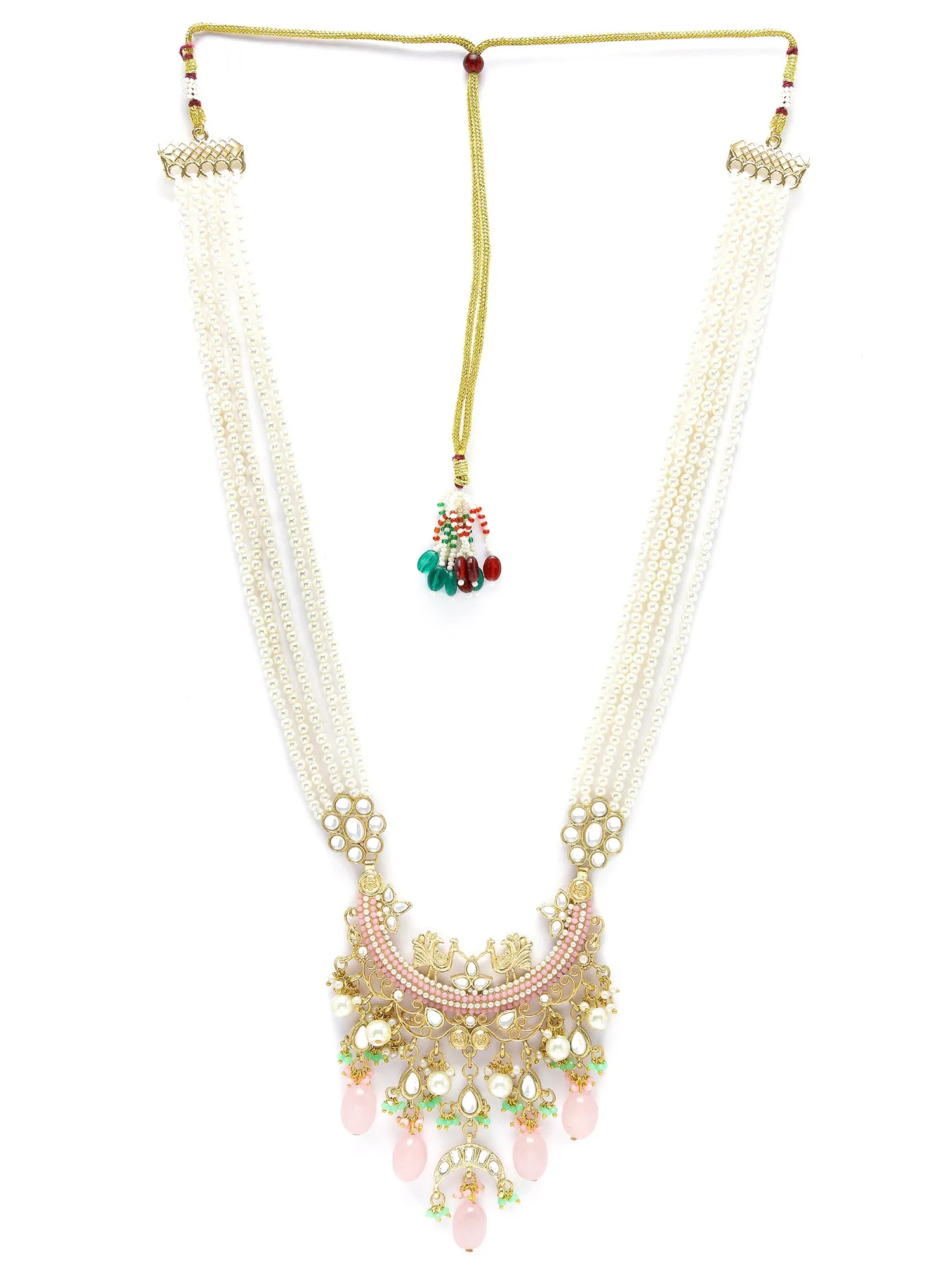 KARATCART Gold Plated Kundan Rani Haar Pink Jewellery Set for Women