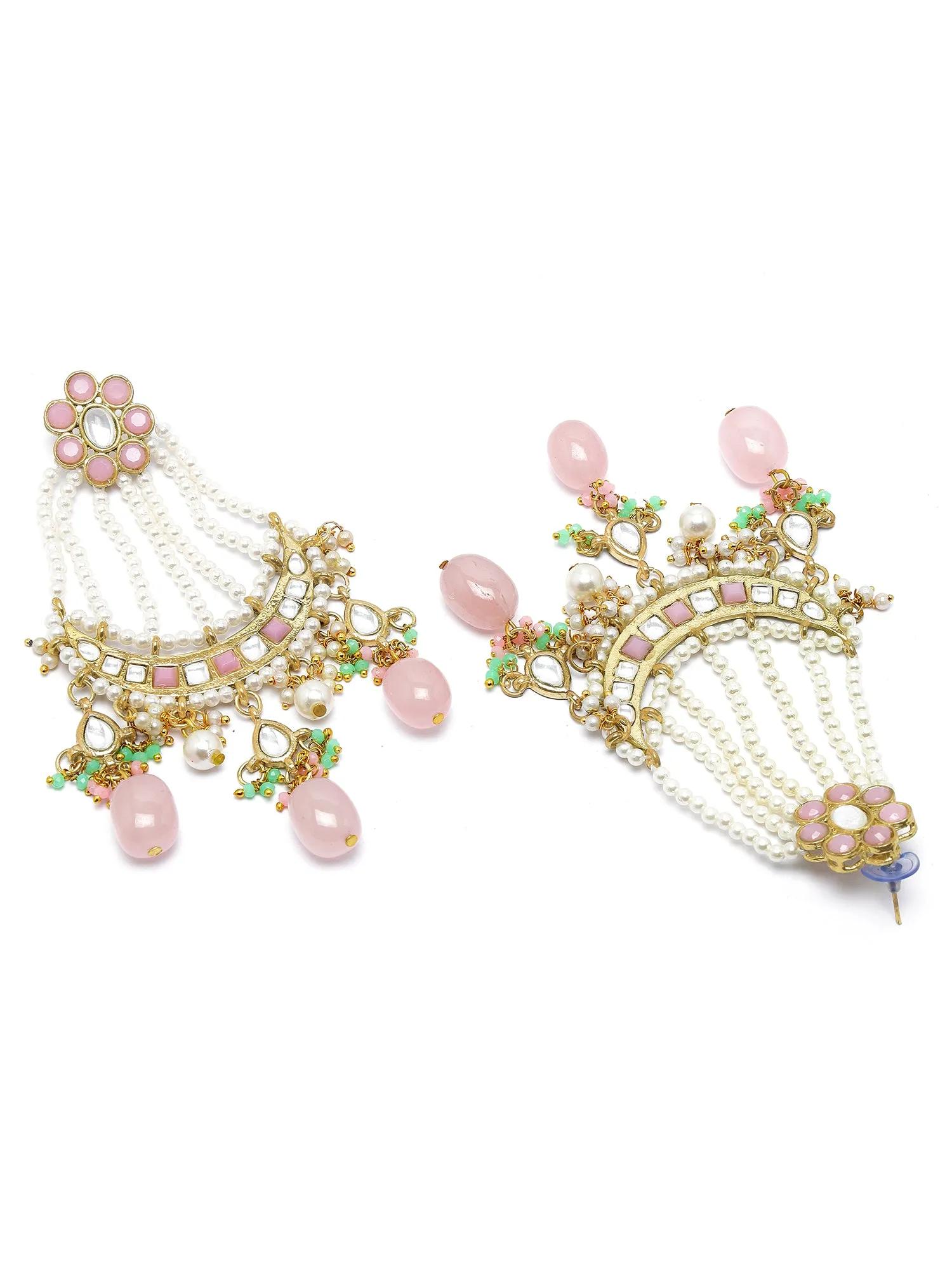 KARATCART Gold Plated Kundan Rani Haar Pink Jewellery Set for Women