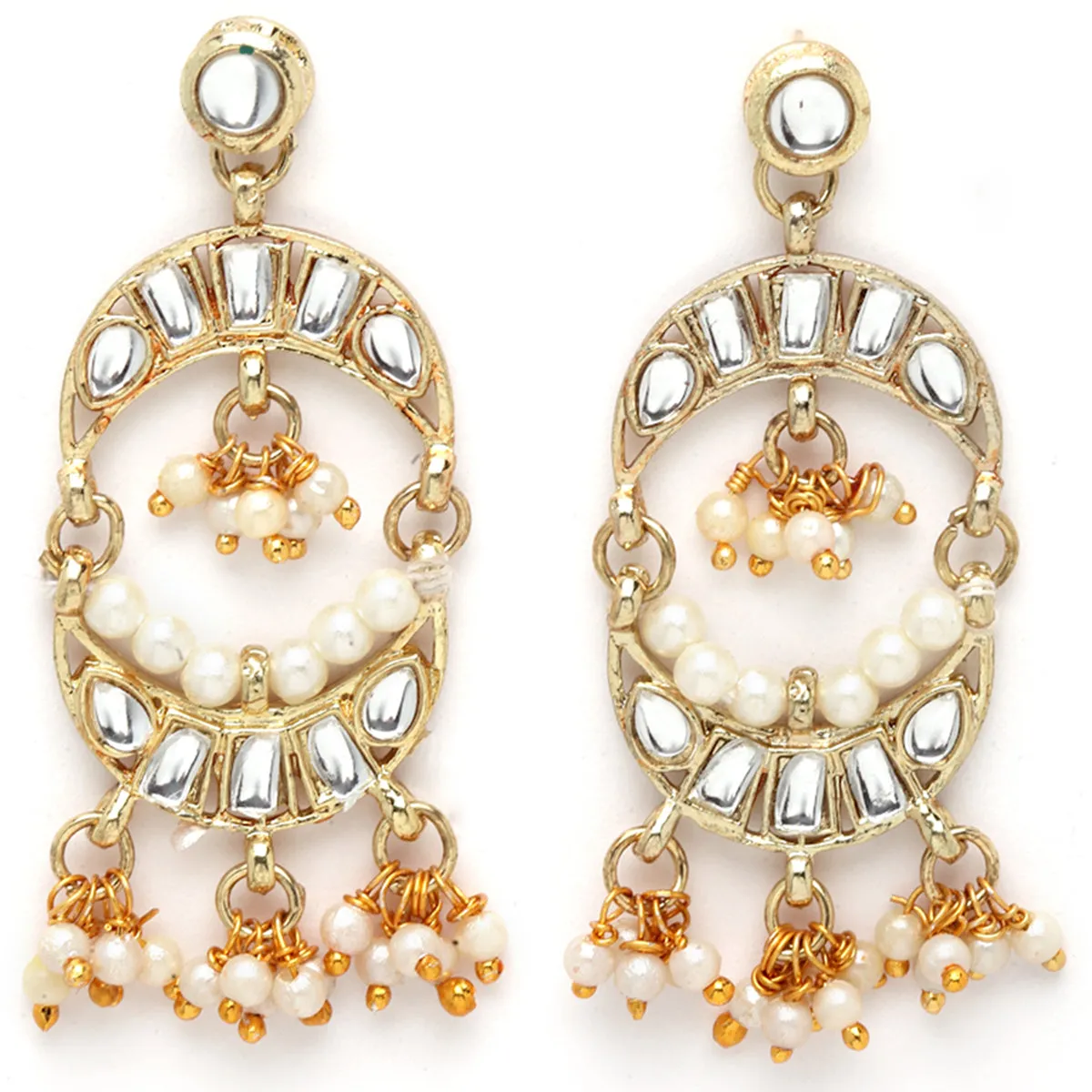 Karatcart Gold Plated Moon Shaped white Kundan Neckalce Setfor Women