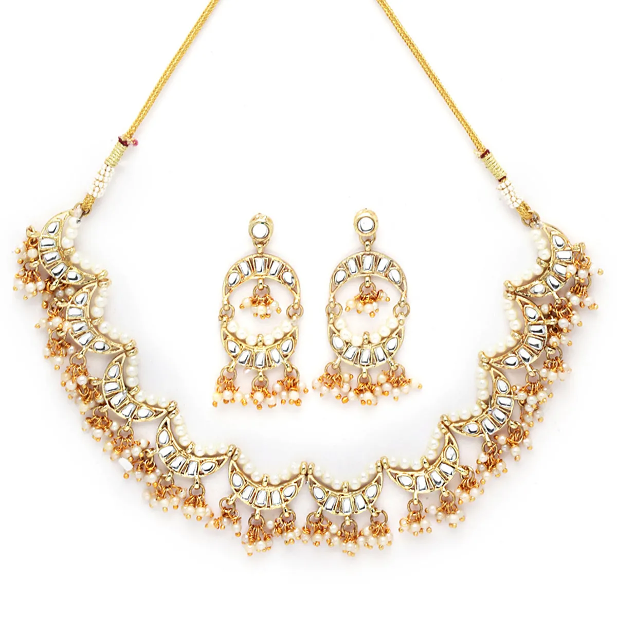 Karatcart Gold Plated Moon Shaped white Kundan Neckalce Setfor Women