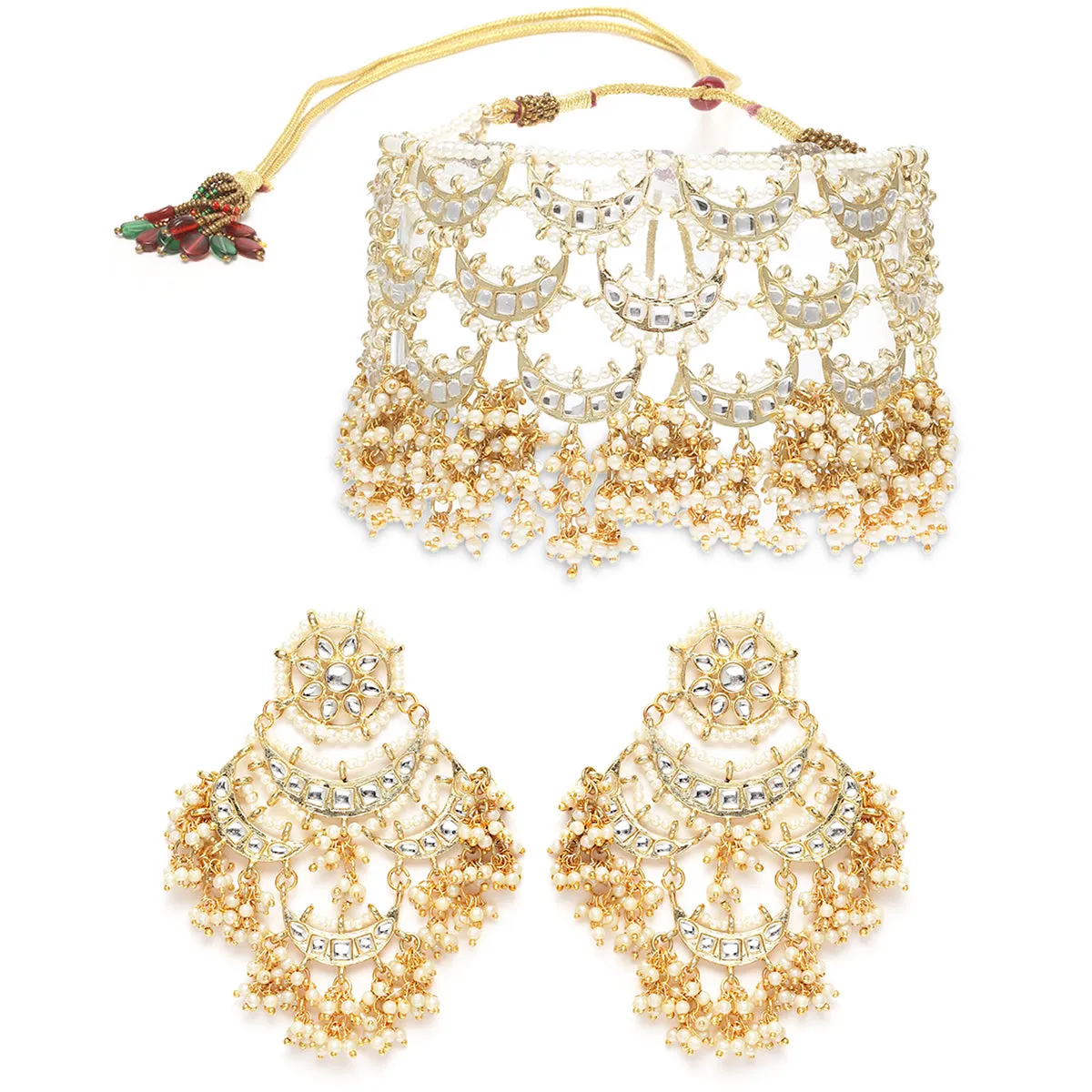 Karatcart Gold Plated Pearl Choker Necklace Set for Women