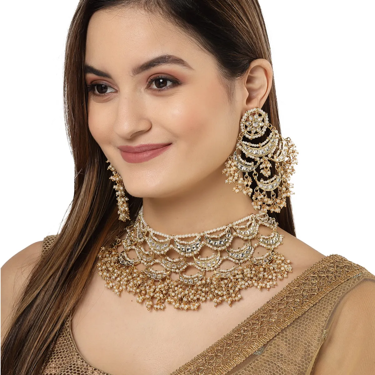 Karatcart Gold Plated Pearl Choker Necklace Set for Women