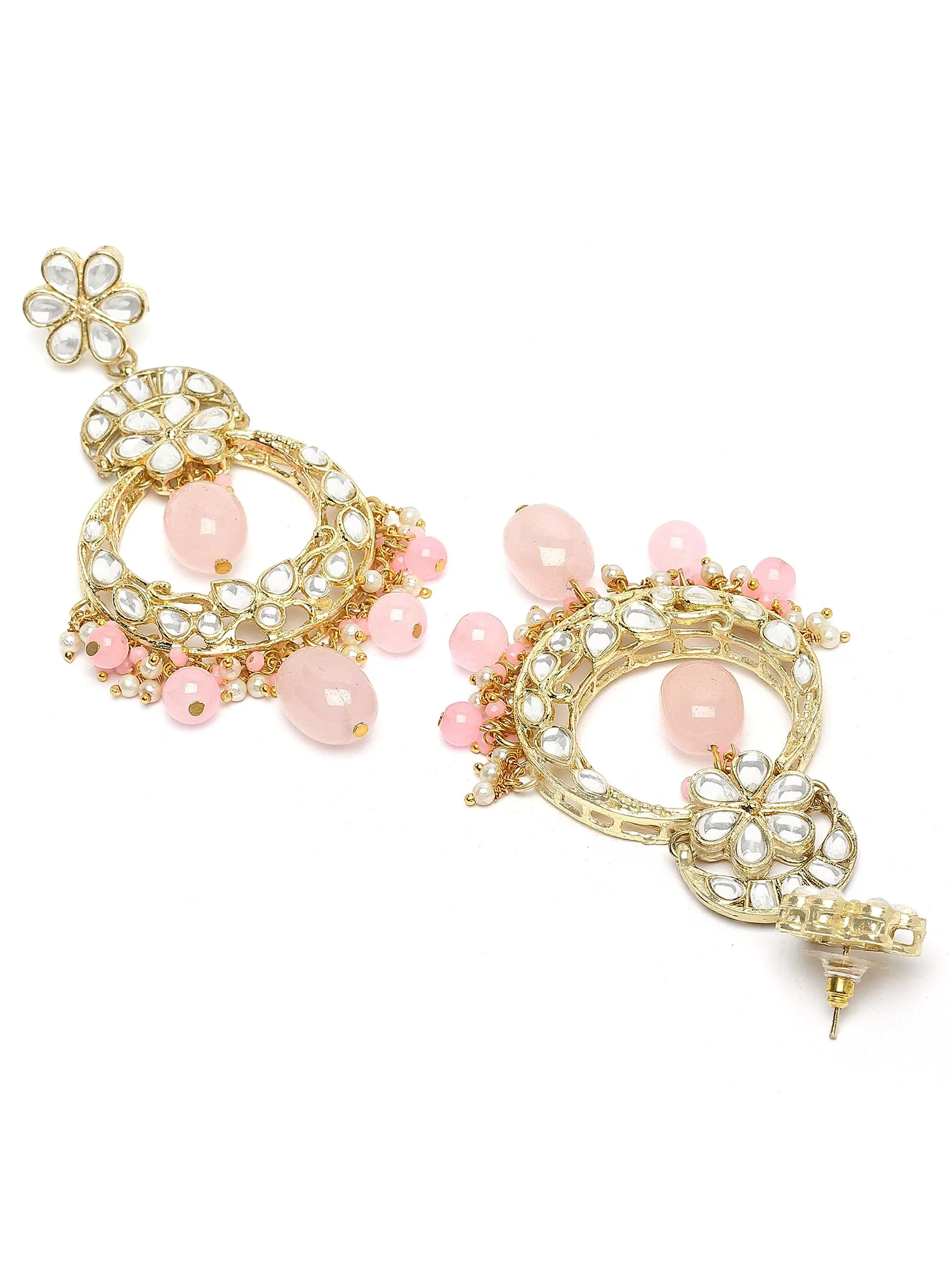 Karatcart Gold Plated Pink Tuble Kundan Rani Haar Necklace Set for Women